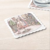 さなにくじ 本棚のある部屋、赤い椅子の上に座って身体を丸める女性のイラスト KARTONNEN ONDERZETTERS (Gebogen)