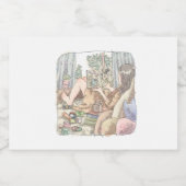 さなむごじ　カーテンのある窓際に寝そべって本を読む素足の女性のイラスト VOEDSELCONTAINER ETIKET (Enkel label)