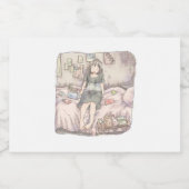 さなむさじ  寝室のピンクのベッドに腰かけて目を閉じている素足の女性のイラスト SPARKLING WIJNETIKET (Enkel label)