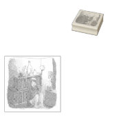 さなやにじ  薄明るい水色のお部屋の本棚のそばで座る素足の女性のイラスト RUBBERSTEMPEL (Gestempeld)