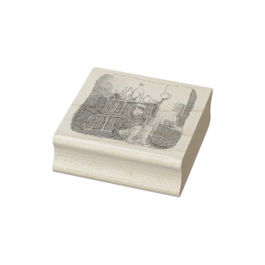 さなやにじ  薄明るい水色のお部屋の本棚のそばで座る素足の女性のイラスト RUBBERSTEMPEL (Stempel)