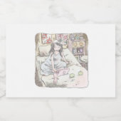 さなれなじ　寝室の壁際のベッドの上で、胡坐をかいてノートパソコンを使う女性のイラスト SPARKLING WIJNETIKET (Enkel label)