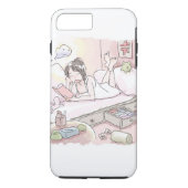 さにいれじ　ピンク色の寝室の明るい照明の下で寝転んで本を読みながらくつろぐ女性のイラスト Case-Mate iPhone CASE (Achterkant)