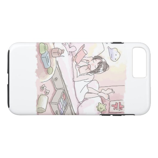 さにいれじ　ピンク色の寝室の明るい照明の下で寝転んで本を読みながらくつろぐ女性のイラスト Case-Mate iPhone CASE (Achterkant (Horizontaal))