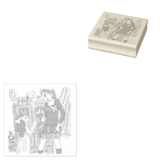 さむさにじ　部屋の棚の前で、向き合って口論をする身長差のあるふたりの女性のイラスト RUBBERSTEMPEL (Gestempeld)