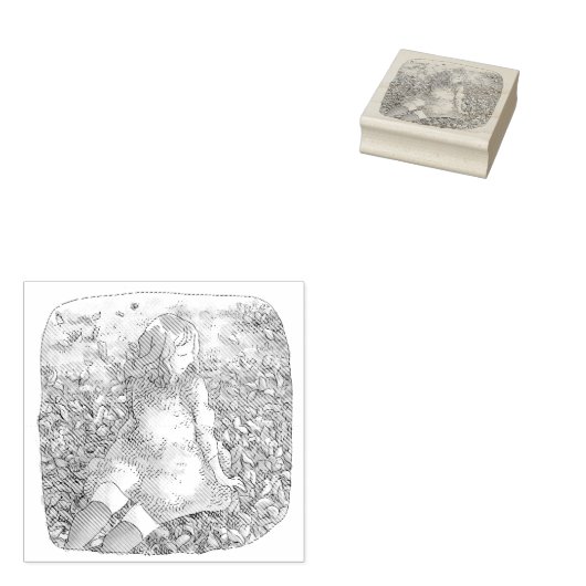 さやれむじ 秋の落ち葉の上に座る女性 RUBBERSTEMPEL (Gestempeld)