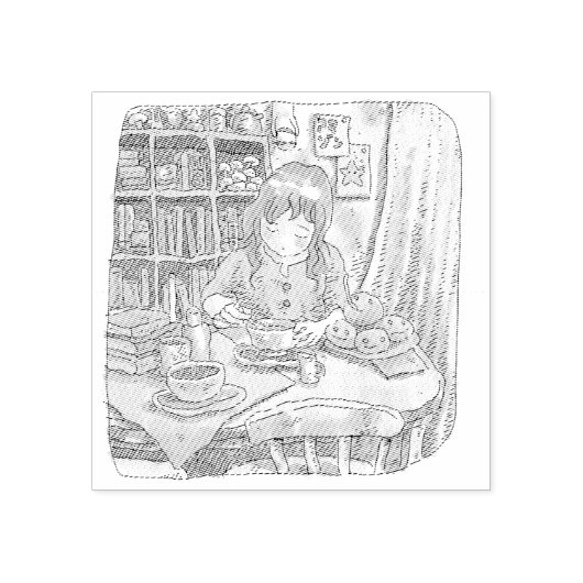 さ な色steken じむ88888888888888茶いお部 opな屋で机に向かい座ってnogno rubberstempel (Afrduk)