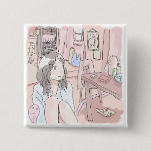さ にい steken , じい赤888888889889お部屋 opさnogで座り込んでぼんやりす vierkante button 5,1 cm