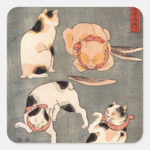 た と (上), 尽 Japanse 内(1), Kuniyoshi, Ukiyo-e Vierkante Sticker