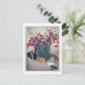 ひ こ, Dianthus & Chicks, Hiroshi Yoshida, Woodcut Briefkaart (Staand voorkant)