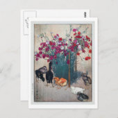 ひ こ, Dianthus & Chicks, Hiroshi Yoshida, Woodcut Briefkaart (Voorkant / Achterkant)