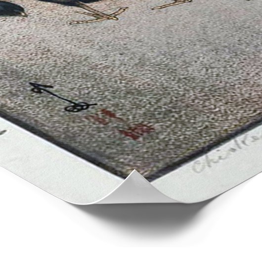 ひ こ, Dianthus & Chicks, Hiroshi Yoshida, Woodcut Poster (Hoek)