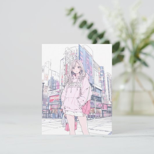 【アイコン&待ち受け用】パステルピンクJK|寿司娘 GenerativeAI Kaart (Staand voorkant)