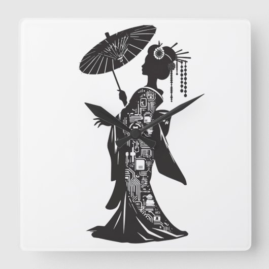 アクリル壁時計、芸者シルエット VIERKANTE KLOK (Voorkant)