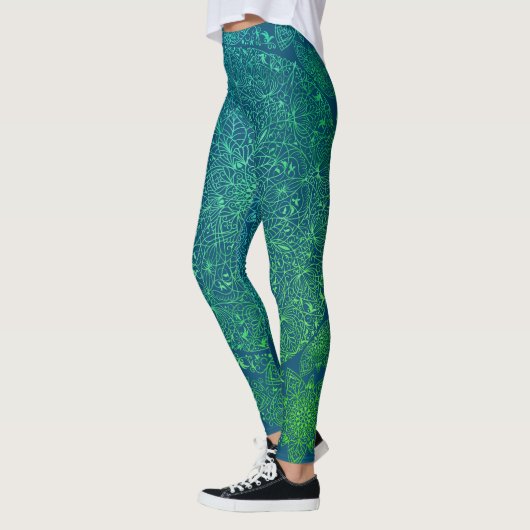 アラベスク文様　グリーングラデ×ブルーベース LEGGINGS (Links)