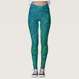 アラベスク文様　グリーングラデ×ブルーベース LEGGINGS
