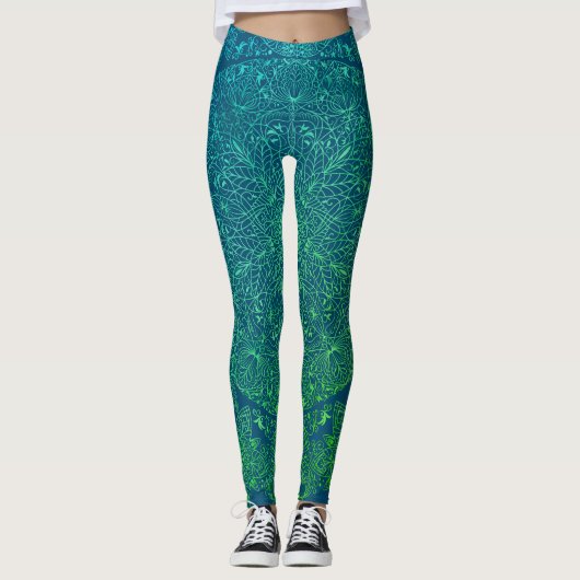 アラベスク文様　グリーングラデ×ブルーベース LEGGINGS (Voorkant)