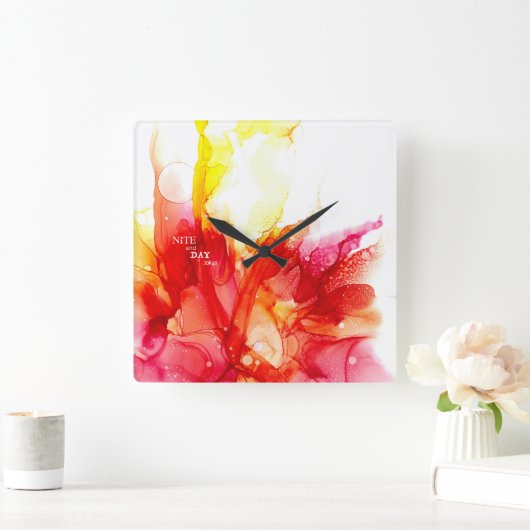 アルコールインク-抽象絵画- スクエア壁時計 VIERKANTE KLOK (Huis)