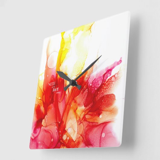 アルコールインク-抽象絵画- スクエア壁時計 VIERKANTE KLOK (Hoek)