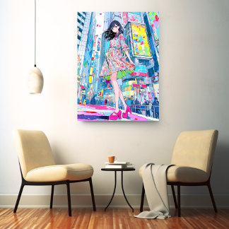 アートパネル Art Panel|Colorful JK 寿司娘 GenerativeAI Canvas Afdruk