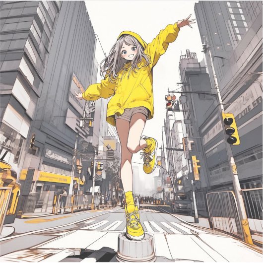 イエローパーカーJK シール GenerativeAI Sticker (Voorkant)