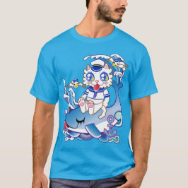 イルカに乗った水兵の白猫さん♪ T-SHIRT