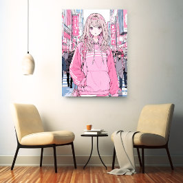 オシャレなPinkアートパネル｜寿司娘 GenerativeAI Canvas Afdruk