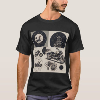 オートバイと星座の図オリジナルTシャツ T-SHIRT