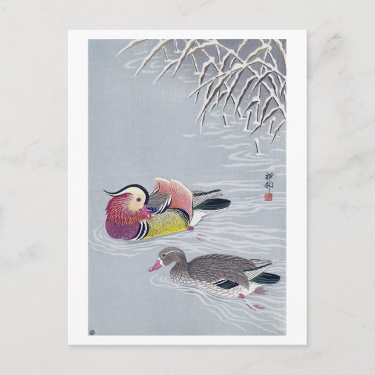 オ シ リ, 小 古 Mandarin duck, Ohara Koson, Ukiyo-e Briefkaart (Voorkant)
