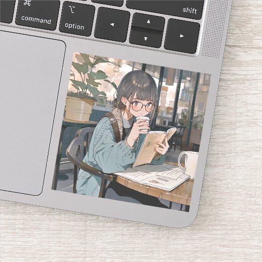 カフェで勉強するJKシール|寿司娘 GenerativeAI Sticker (Detail)