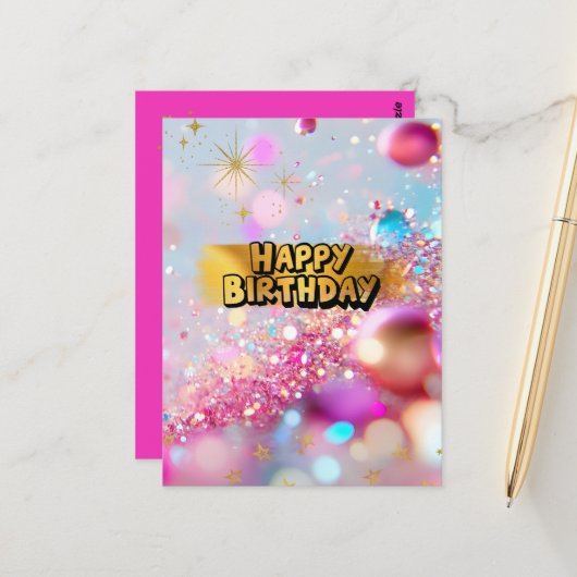 カラフルかわいいY2Kハッピーバースデー♡ BRIEFKAART (Voorkant / Achterkant in situ)