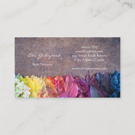 カラフルな葉や花のおしゃれな名刺 VISITEKAARTJE (Achterkant)