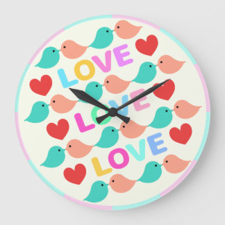 キュートなラブバード LOVEハート 黄色 Cute lovebirds. Grote Klok