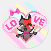 キュートな赤茶ねこ LOVEうちわ Cute red brown cat. Ronde Sticker (Voorkant)