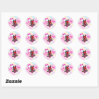 キュートな赤茶ねこ LOVEうちわ Cute red brown cat. Ronde Sticker