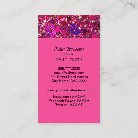 キラキラ　ピンクのきらめくデザイン VISITEKAARTJE (Achterkant)