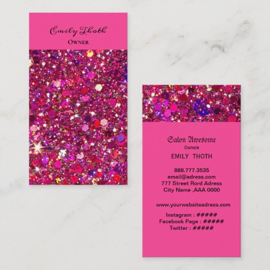 キラキラ ピンクのきらめくデザイン VISITEKAARTJE (Voorkant / Achterkant)