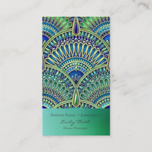 キレイな青と緑　孔雀デザイン VISITEKAARTJE (Voorkant)