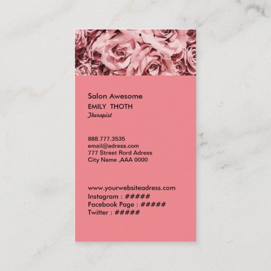 クラシカルなピンク色のバラ VISITEKAARTJE (Achterkant)