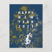 クールなうさぎと花の年賀はがき～BlueBase02 Feestdagenkaart (Voorkant)