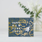 クールなうさぎと花の年賀はがき～BlueBase03 Feestdagenkaart (Staand voorkant)