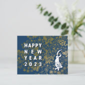 クールなうさぎと花の年賀はがき～BlueBase04 Feestdagenkaart (Staand voorkant)