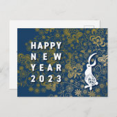 クールなうさぎと花の年賀はがき～BlueBase04 Feestdagenkaart (Voorkant / Achterkant)