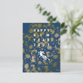 クールなうさぎと花の年賀はがき～BlueBase06 Feestdagenkaart (Staand voorkant)