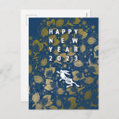 クールなうさぎと花の年賀はがき～BlueBase06 Feestdagenkaart (Voorkant / Achterkant)