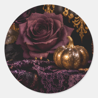 ゴシックハロウィン 紫の薔薇とパンプキン 招待状シール RONDE STICKER