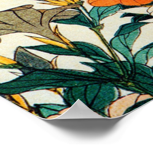 サ キ 小 鳥, 北 Satsuki Azalea en Bird, Hokusai Poster (Hoek)