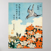 サ キ 小 鳥, 北 Satsuki Azalea en Bird, Hokusai Poster (Voorkant)
