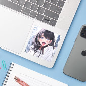シール｜あっかんベーJK｜寿司娘 GenerativeAI Sticker (Laptop met iPhone)