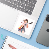 シール seal|ギターJK02 寿司娘 GenerativeAI Sticker (Laptop met iPhone)